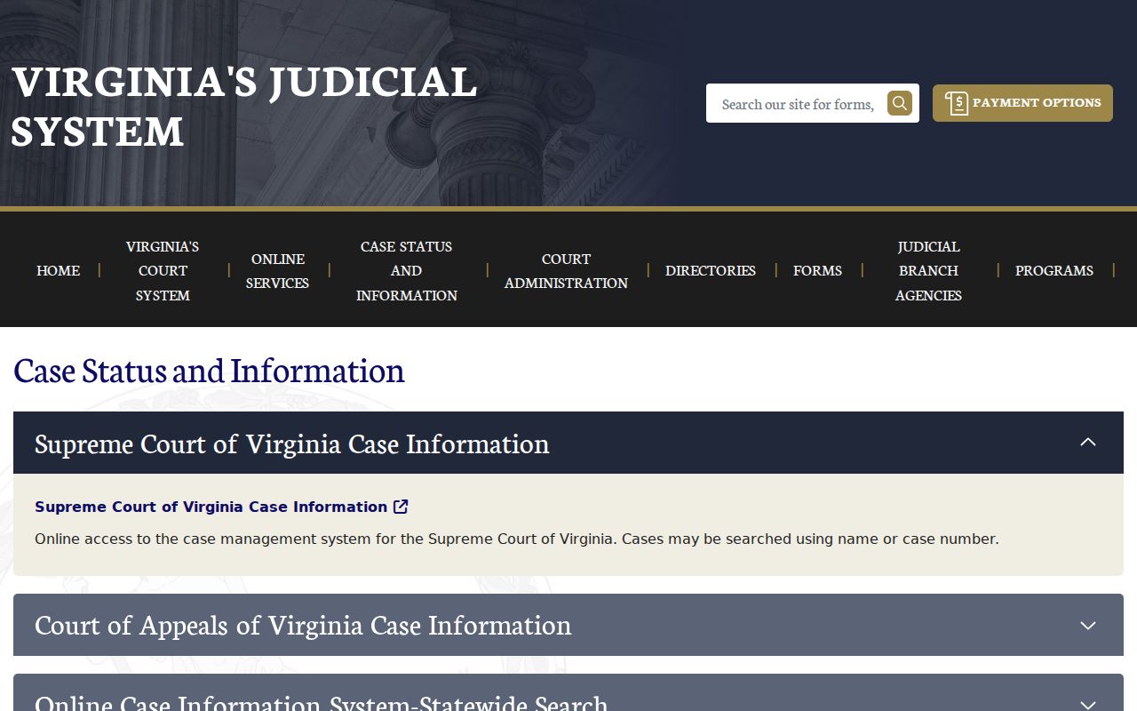 Virginia case information gateway for Accomack County criminal cases