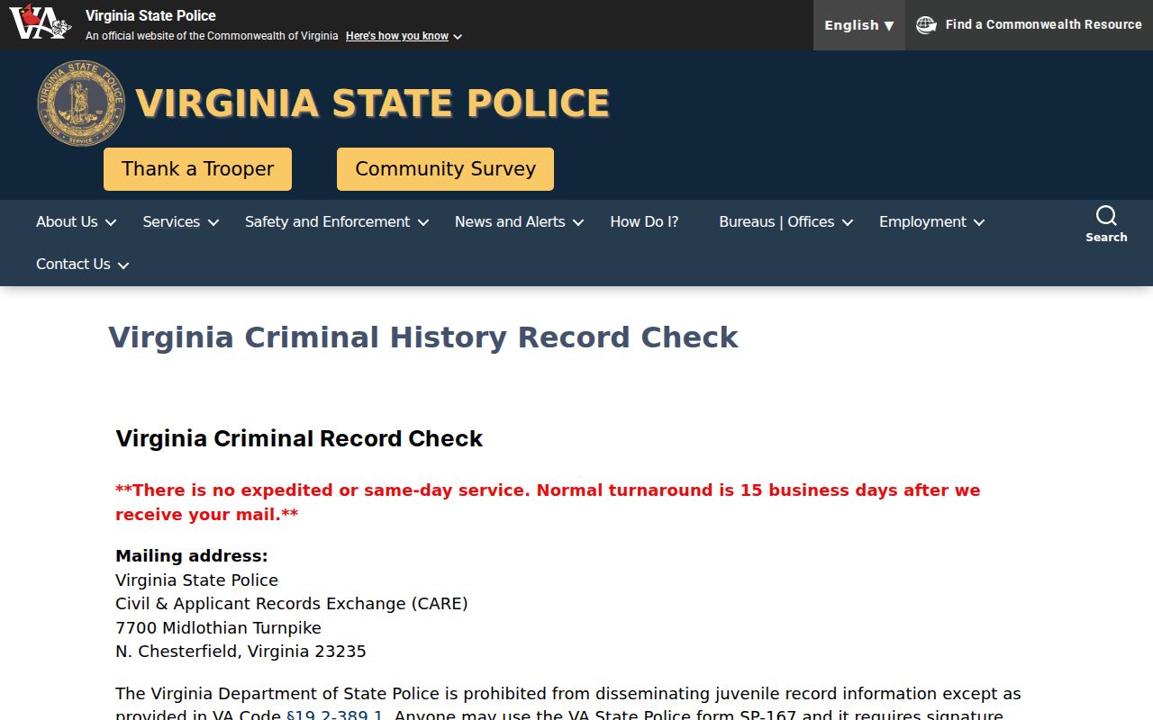 Virginia State Police background check information for Accomack County criminal history