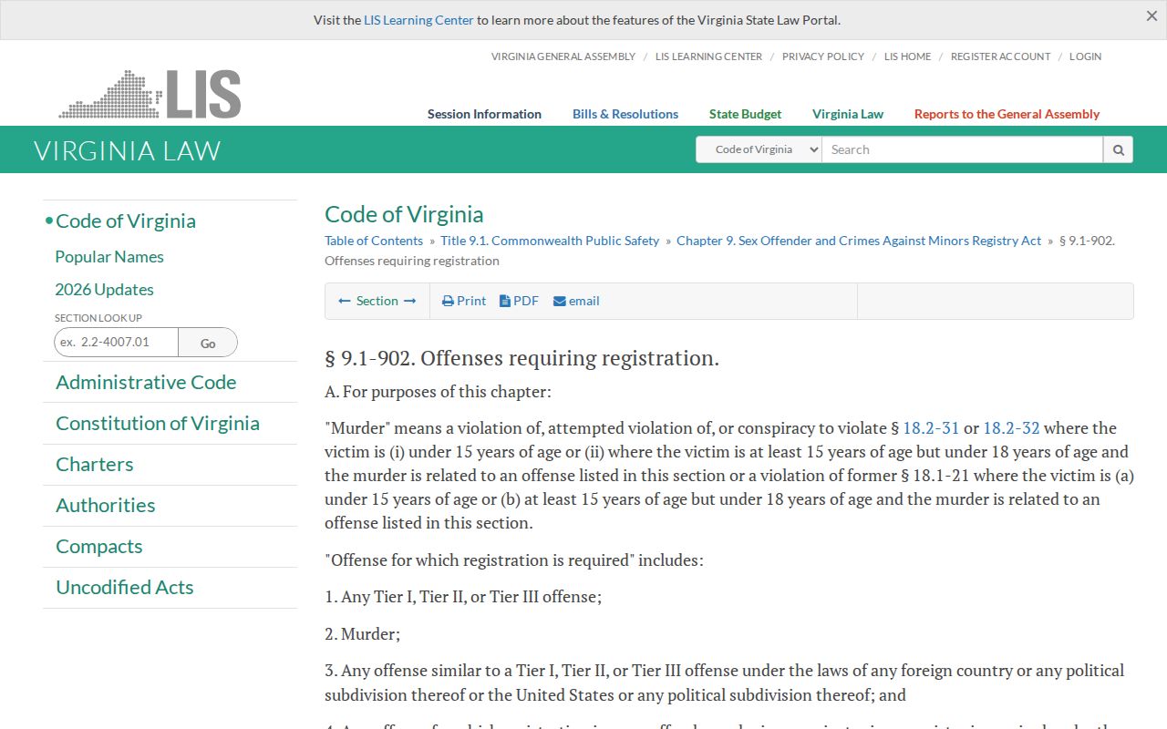 Virginia tier requirements used in Accomack County sex offender records