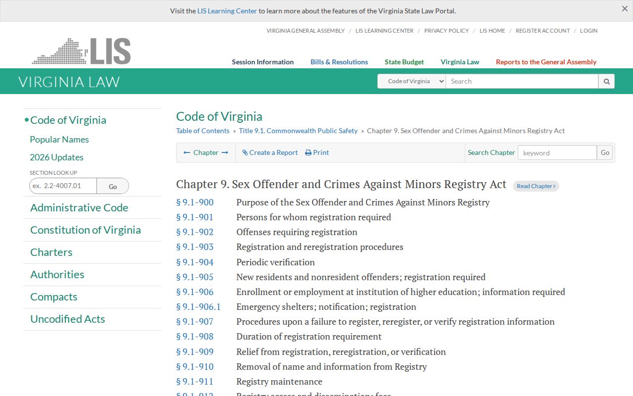 Virginia registry statutes for an Accomack County sex offender search